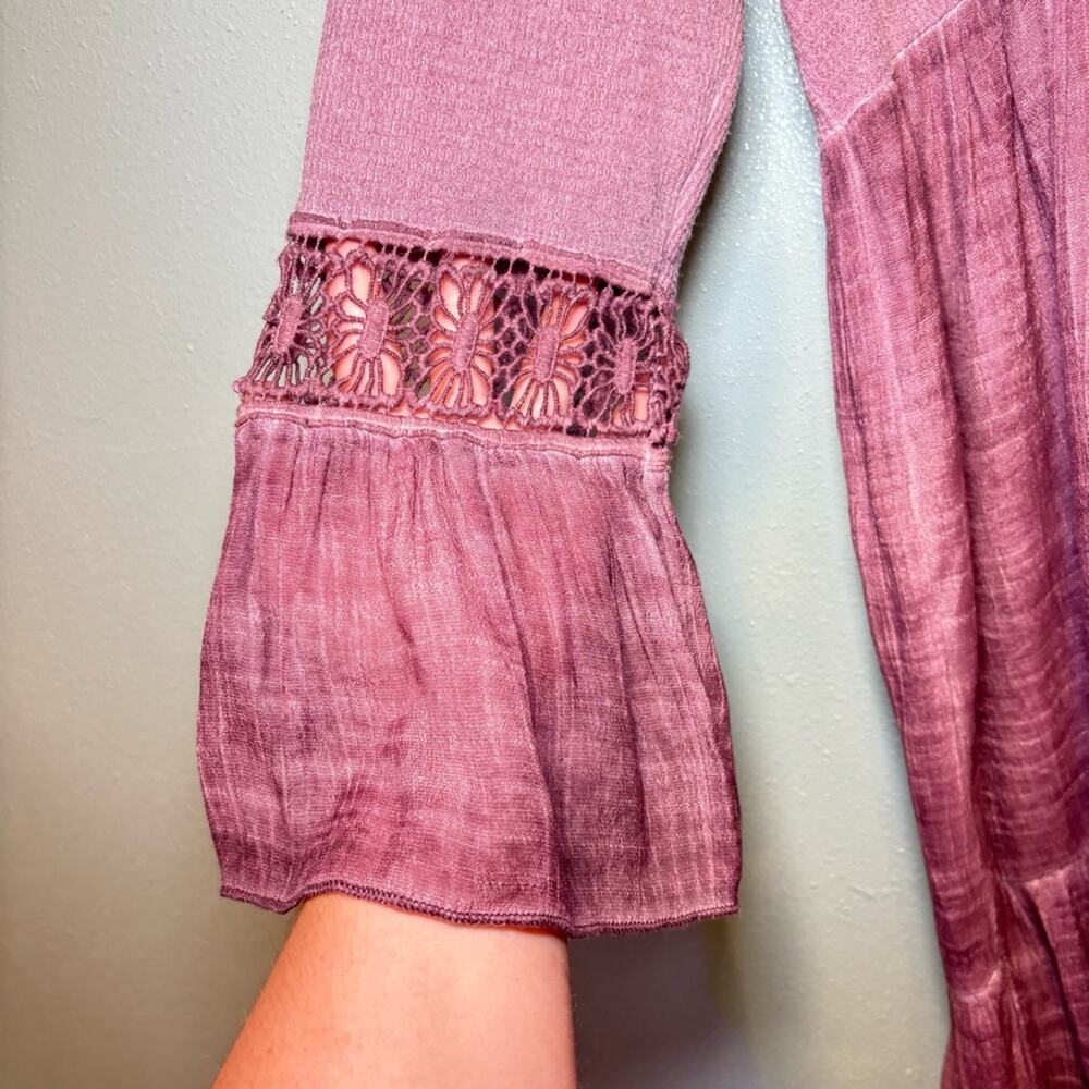 Umgee Purple Pink Boho Ruffle Hem Tunic Top Size Small - Picture 2 of 8